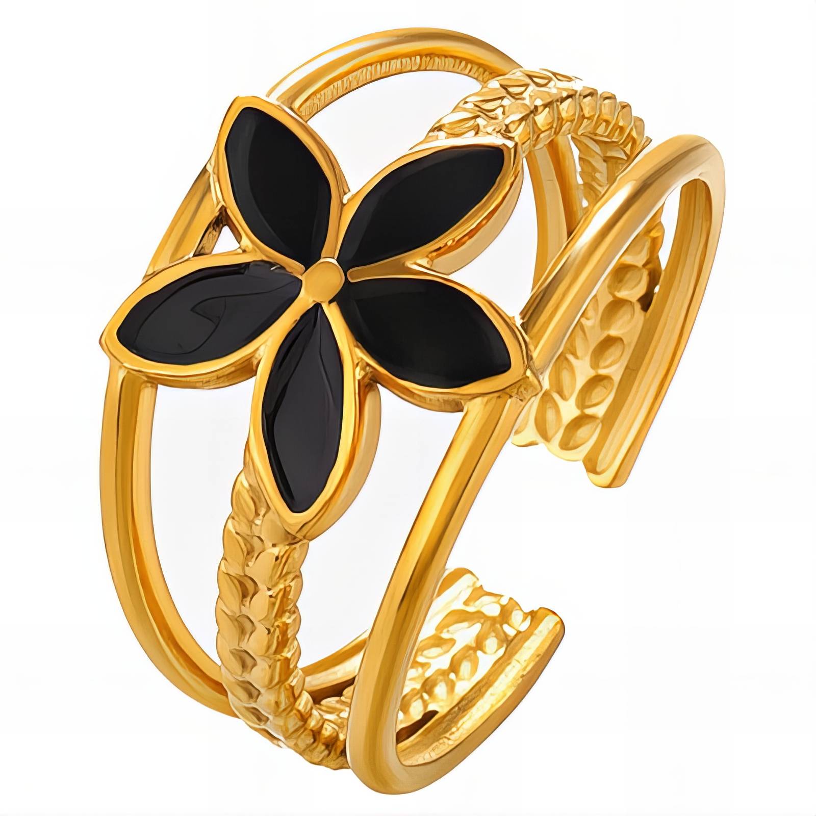 18K Gold Plated Stainless Steel Adjustable Flower Ring with Enamel - Waterproof & Hypoallergenic