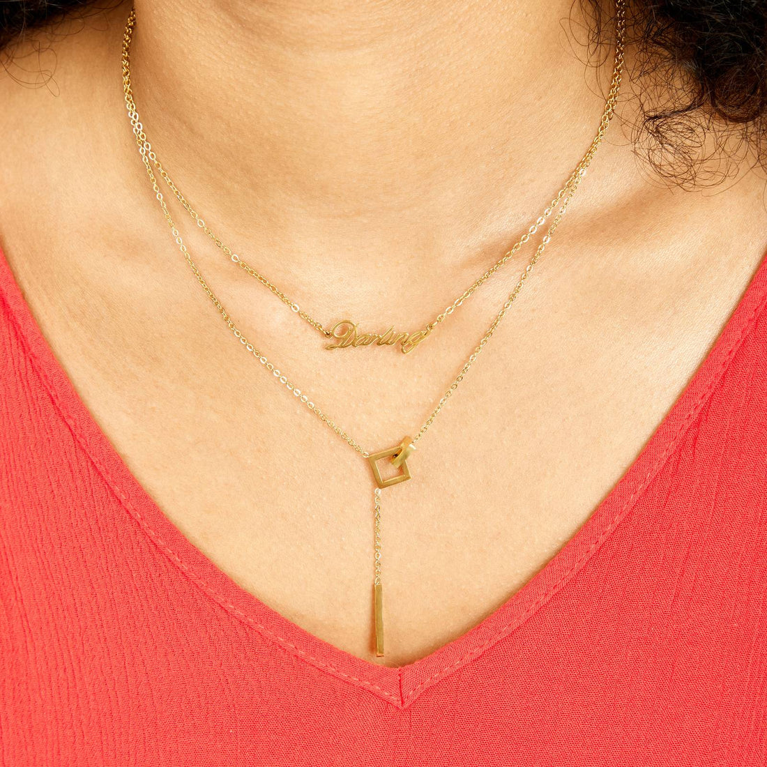 18K Gold Plated Stainless Steel Necklace - Intensity Dual Pendant Design, Waterproof & Hypoallergenic