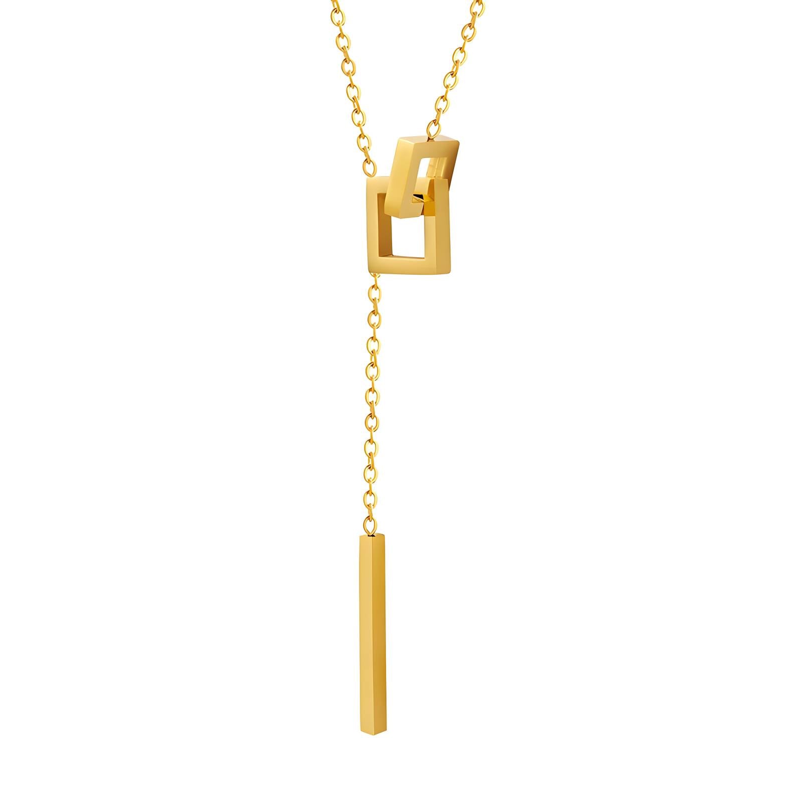 18K Gold Plated Stainless Steel Necklace - Intensity Dual Pendant Design, Waterproof & Hypoallergenic