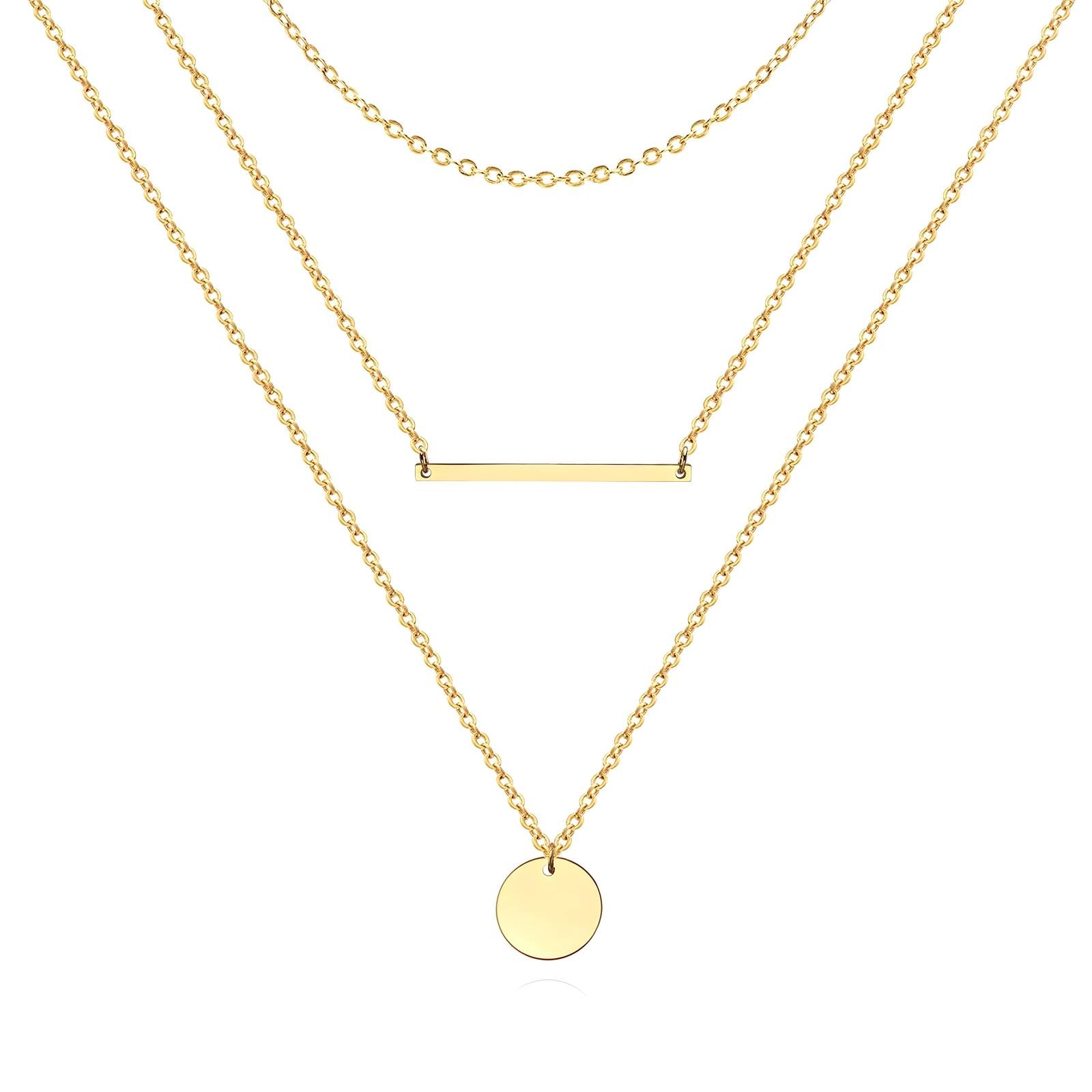 18K Gold Plated Stainless Steel Necklace - Intensity Double Pendant Design, Waterproof & Hypoallergenic