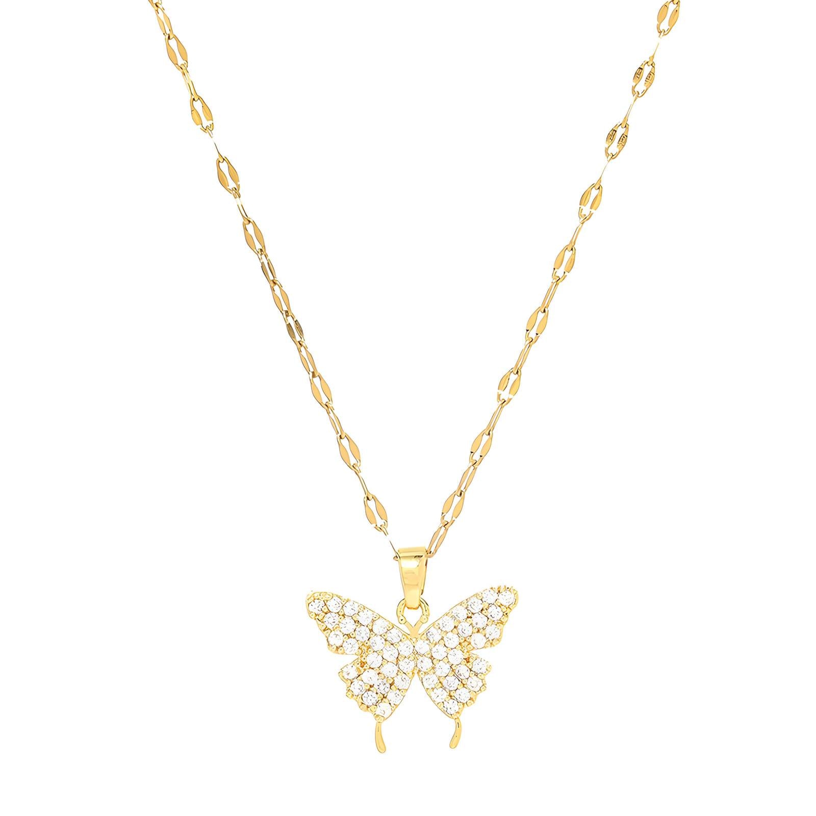 18K Gold Plated Stainless Steel Butterfly Necklace - Elegant and Durable Design