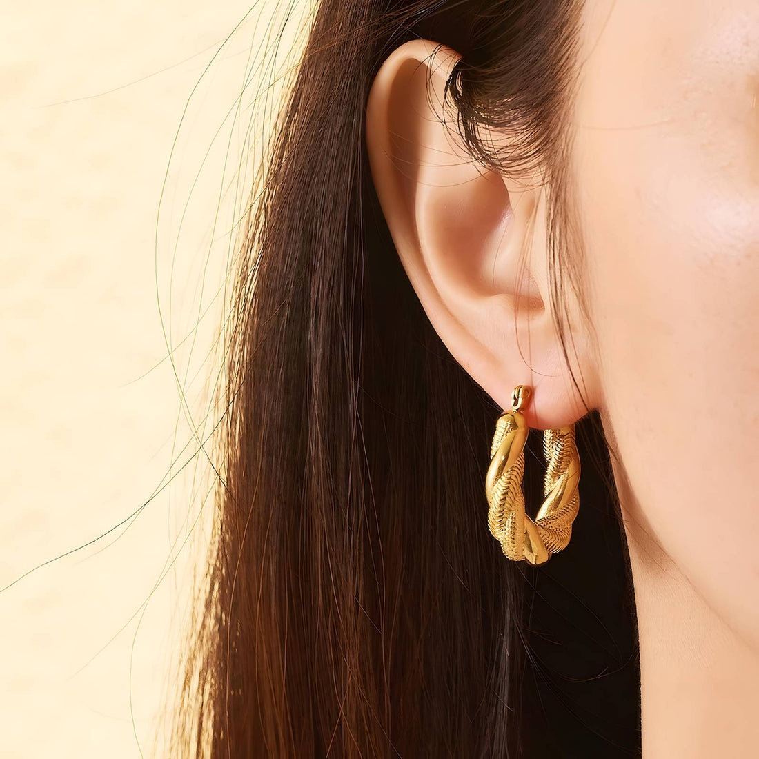 18K Gold Plated Stainless Steel Hoop Earrings - Intensity Style, Hypoallergenic & Durable