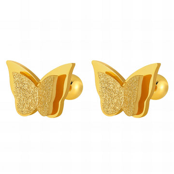 18K Gold Plated Butterfly Earrings - Waterproof Hypoallergenic Stainless Steel Studs