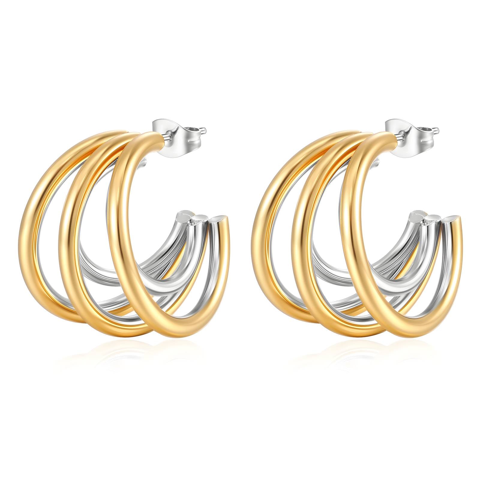 18K Gold Plated Stainless Steel Hoop Earrings - Intensity Design, Hypoallergenic & Lightweight