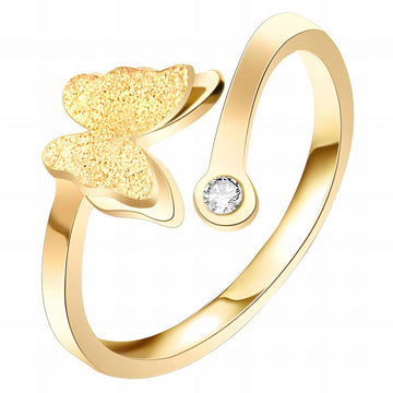 18K Gold Plated Stainless Steel Butterfly Ring - Elegant & Durable Design